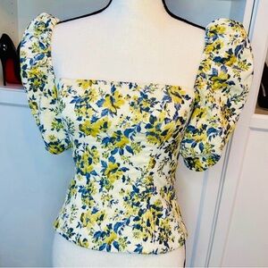 Lovers + Friends Yellow and Blue Floral Blouse